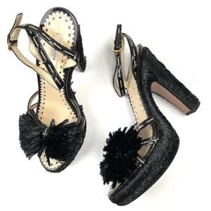 {Prada} Raffia Bow Platform Heel size 39 black